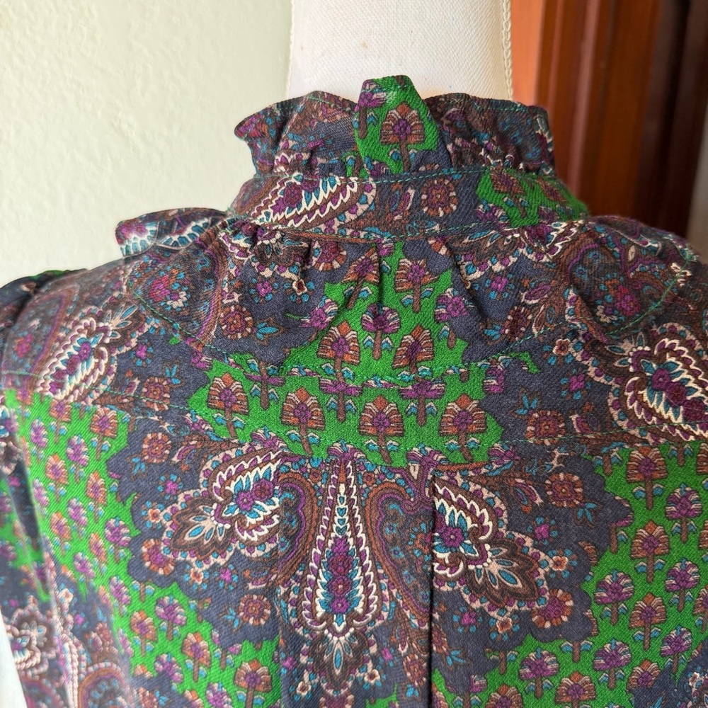 Marc Jacobs Romantic Ruffle Collar Long Sleeve Wool Silk Peacock Paisley Dress L - Picture 6 of 13
